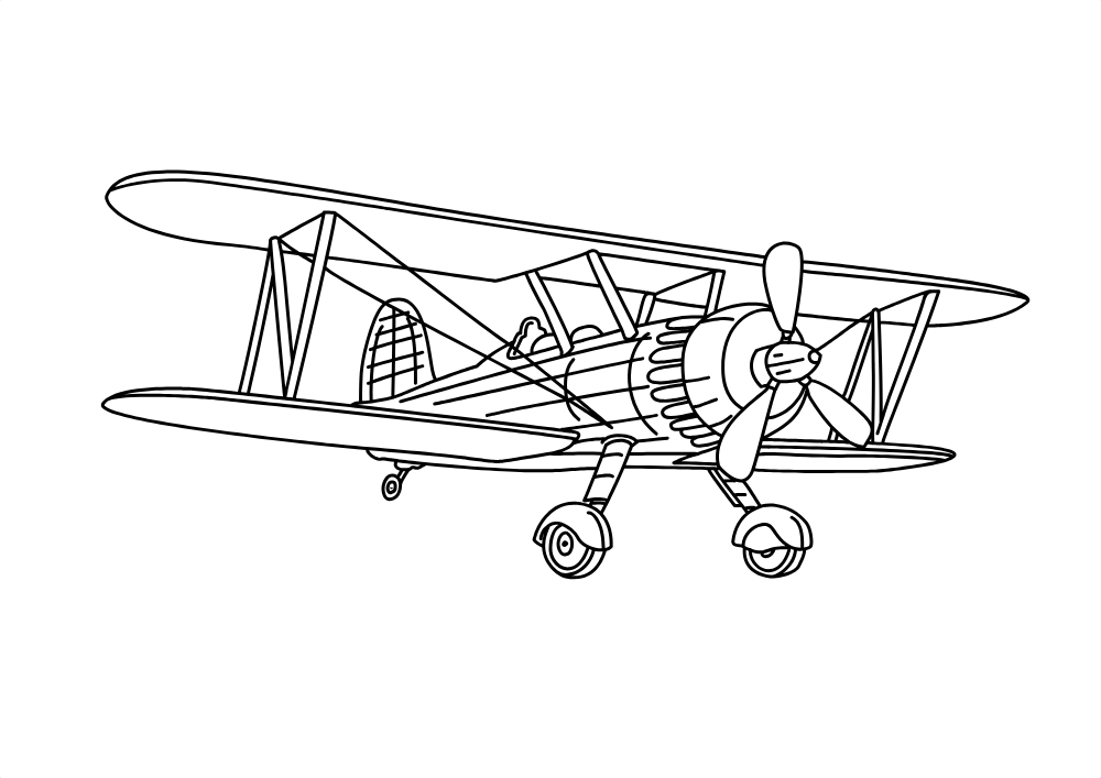 Biplane — line art drawing, free to download as PNG and SVG