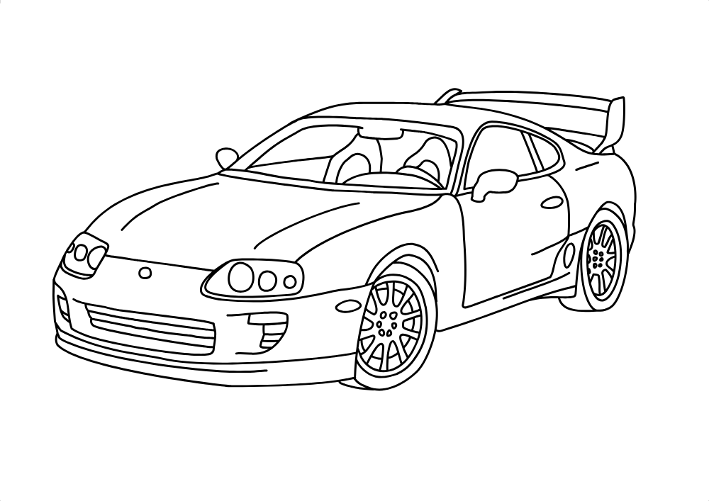 Car With Spoiler — line art drawing, free to download as PNG and SVG