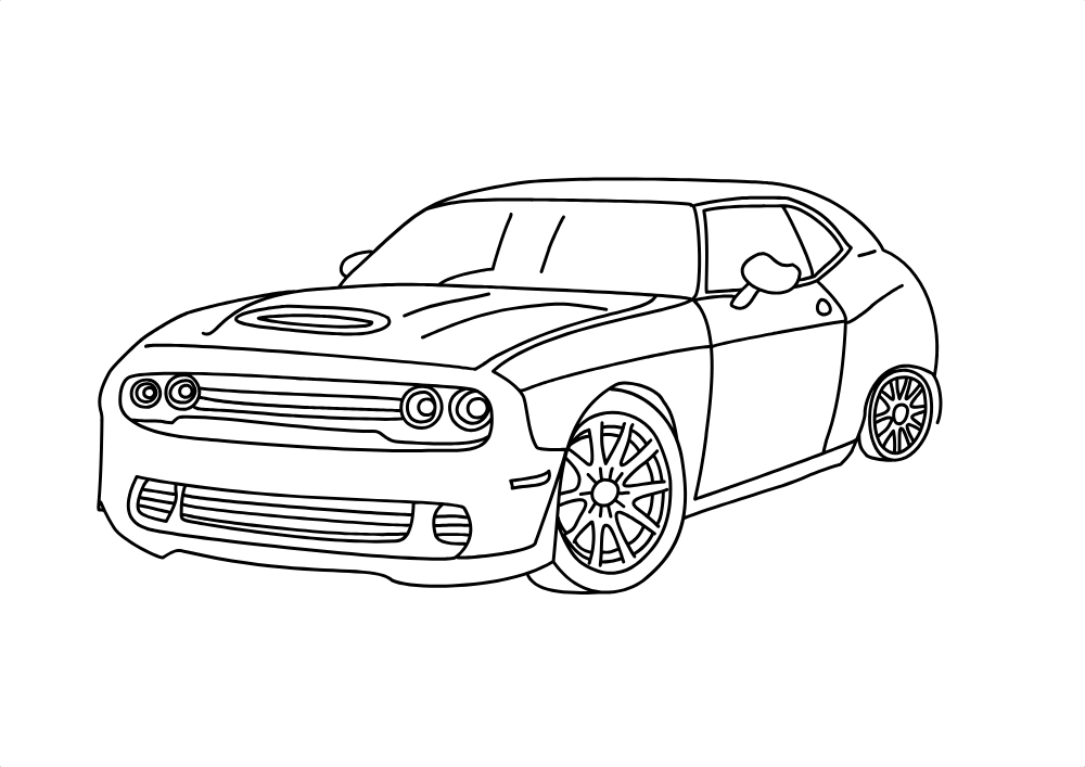 Muscle Car — line art drawing, free to download as PNG and SVG