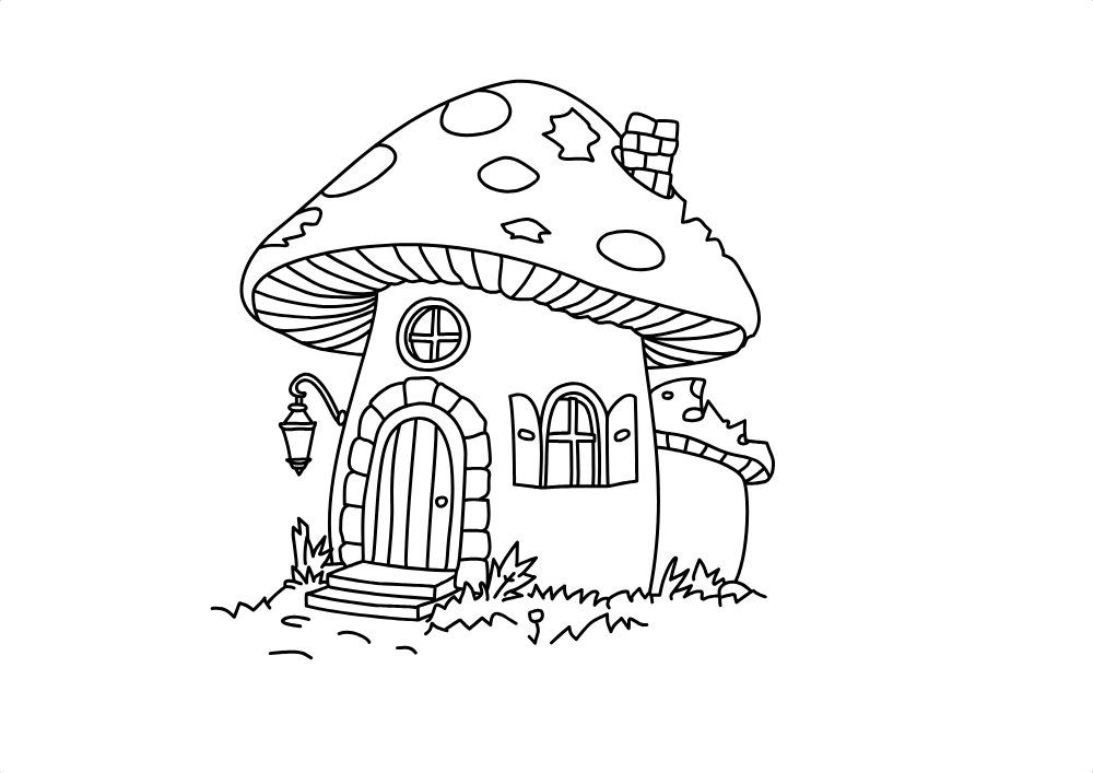 Mushroom House — line art drawing, free to download as PNG and SVG