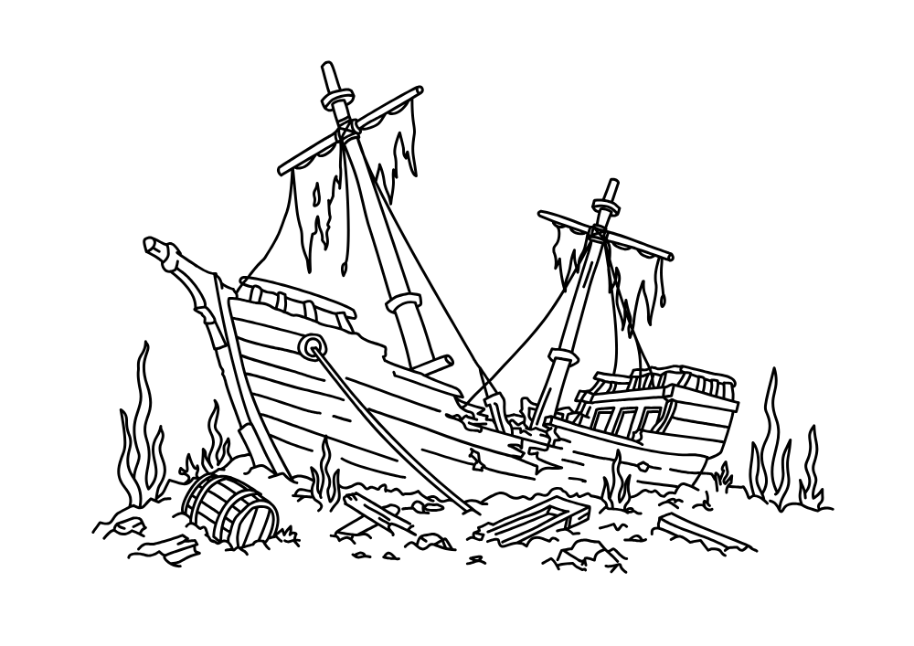 Shipwreck — line art drawing, free to download as PNG and SVG